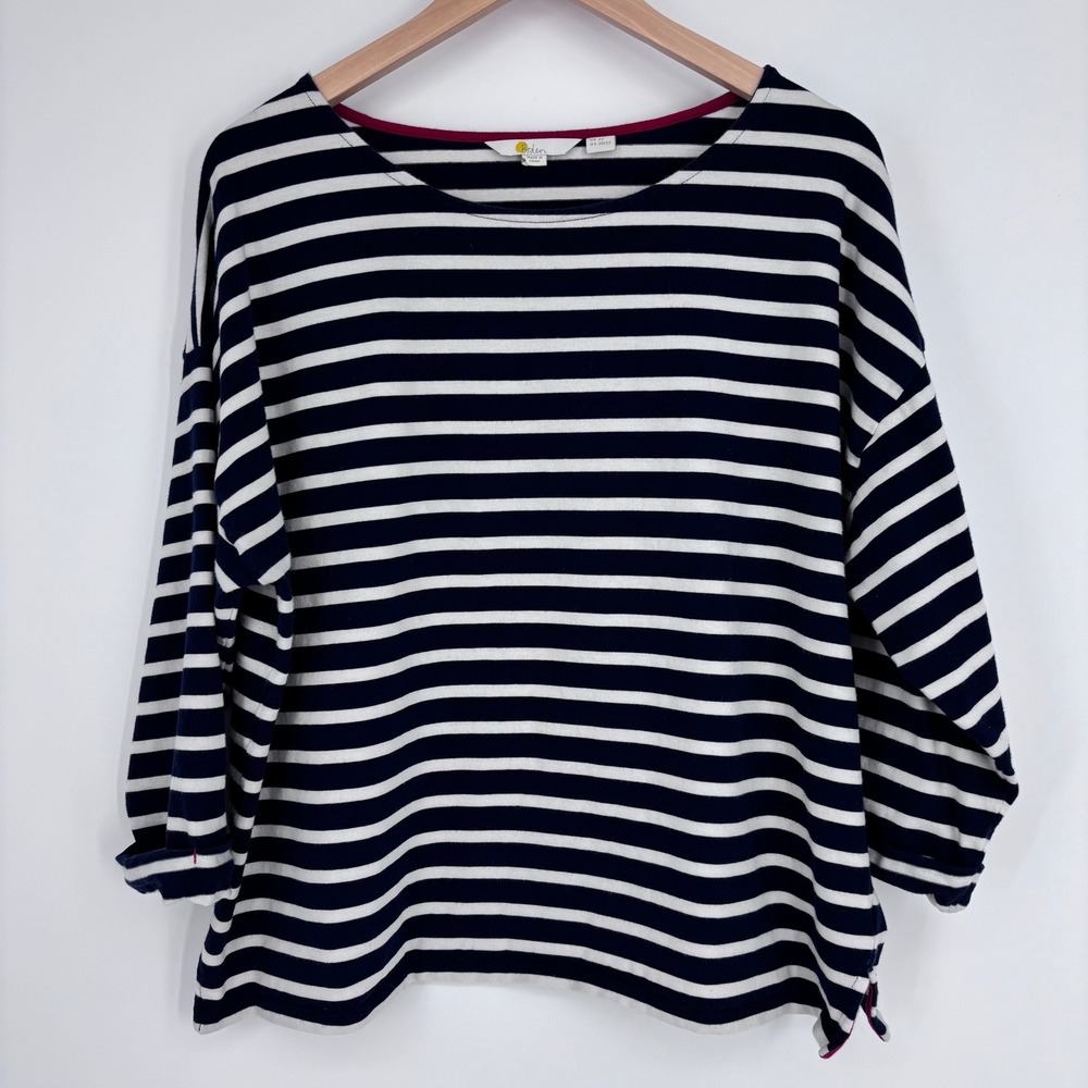 Boden Breton Striped Top Womens 20/22 Navy White Cotton Boat Neck Nautical Shirt